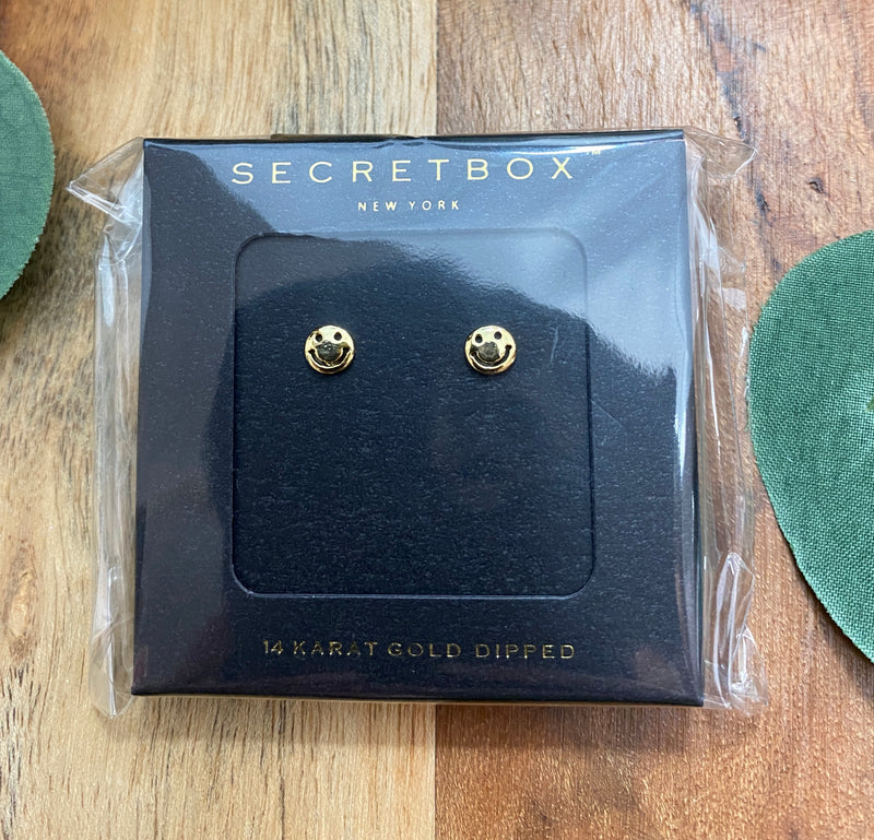 SECRET BOX 14K GOLD SMILEY FACE STUDS 5 MM-Secret Box-Sissy Boutique