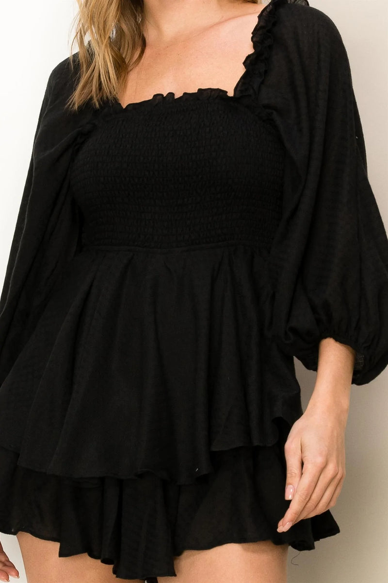 Black Romantically Yours Tie Back Smocked Tiered Romp Hyfve