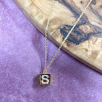 S-Initial Square Pendant Necklace Sissy Boutique