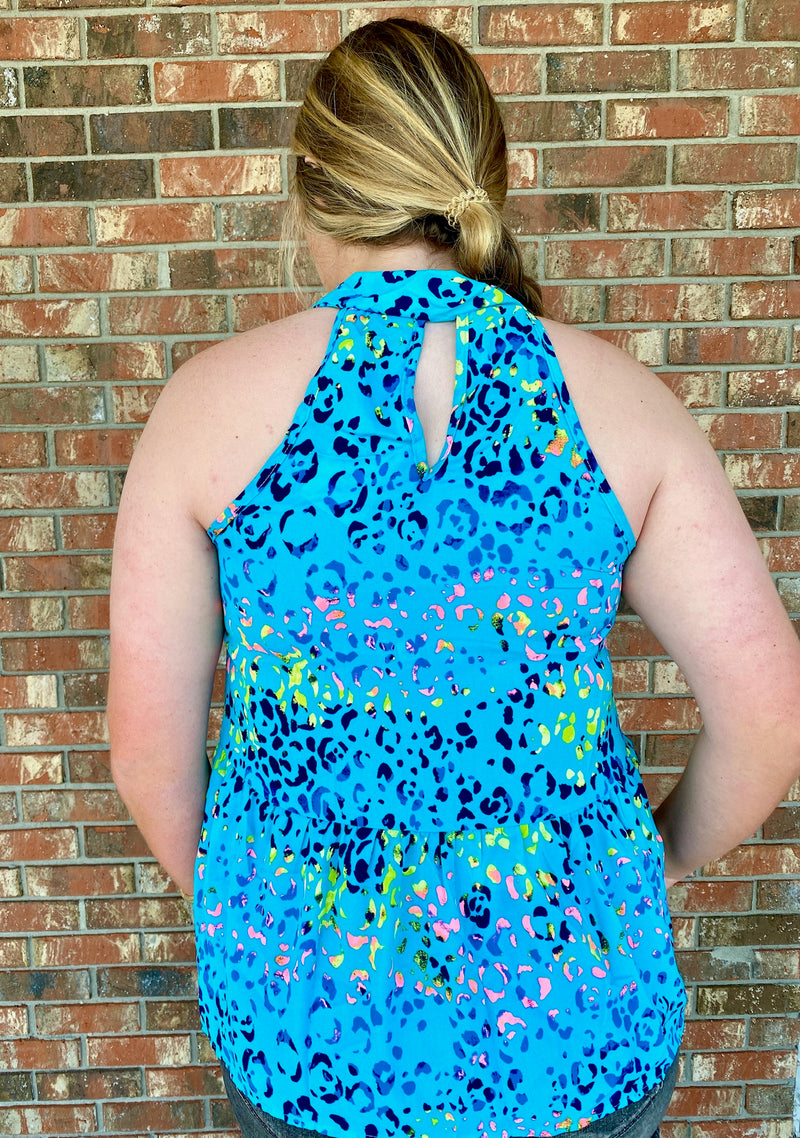 PEACOCK LEOPARD HALTER TOP WIH SIDE TIE-Sissy Boutique-Sissy Boutique