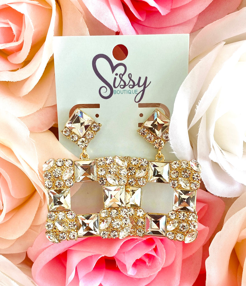 CRYSTAL SQUARE EARRINGS-Sissy Boutique-Sissy Boutique