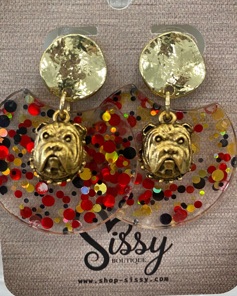 UGA ACETATE & BULLDOG GOLD PENDANT EARRINGS-Mary Kathryn Design-Sissy Boutique