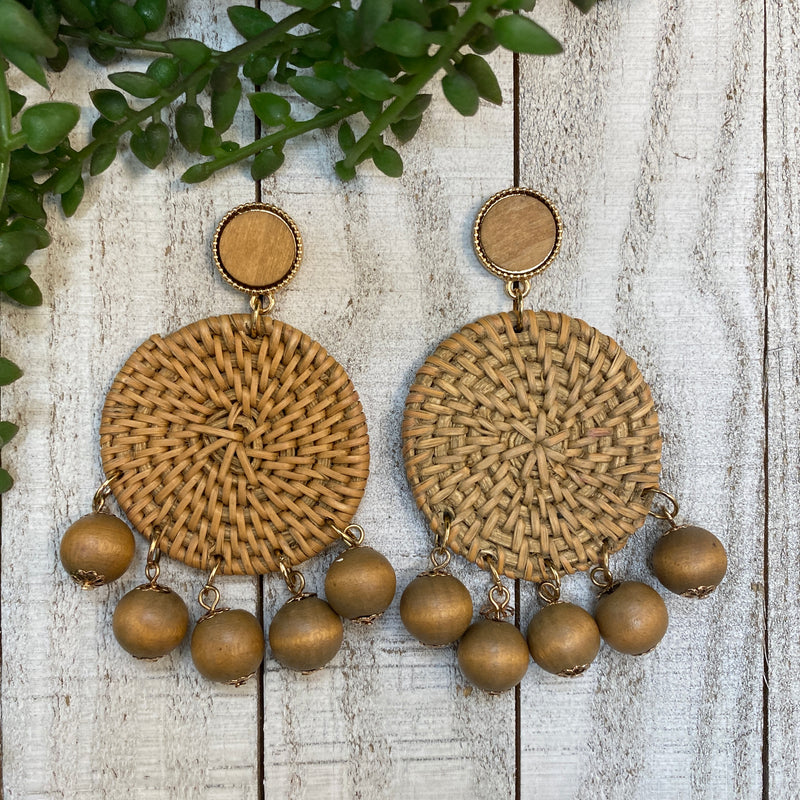 Rattan Disc Earrings-Sissy Boutique-Sissy Boutique