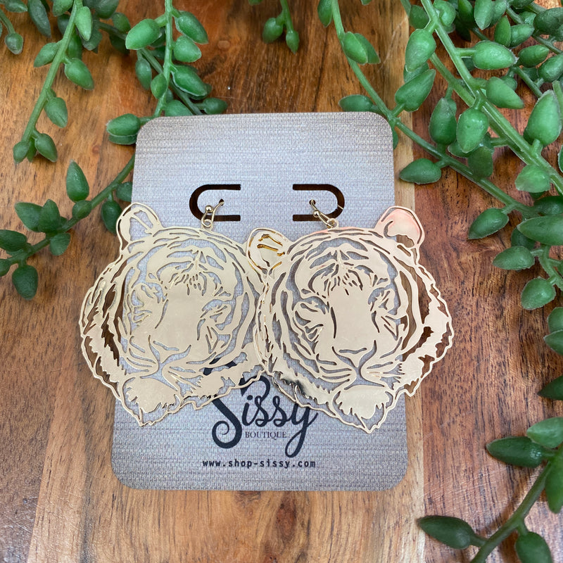GOLD AUBURN TIGER FILIGREE EARRINGS-Sissy Boutique-Sissy Boutique