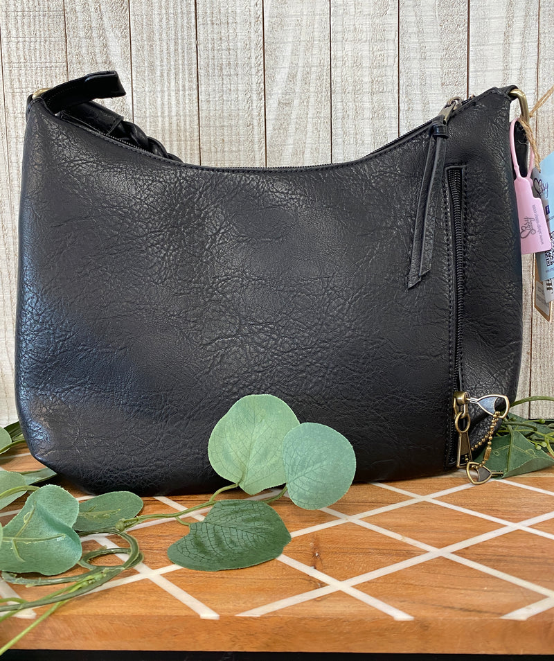 Conceal Carry Black Leather Handbag with Braided Handle and Locking Gun Pocket/Key and Removable Holster Sissy Boutique