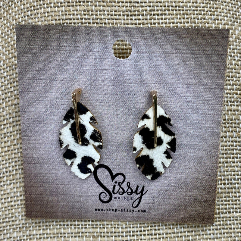 Dalmatian Leather Feather Gold Studs Sissy Boutique
