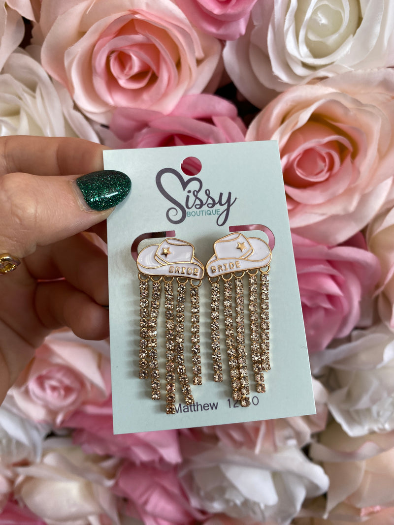 BRIDE COWBOY HAT EARRINGS-Sissy Boutique-Sissy Boutique