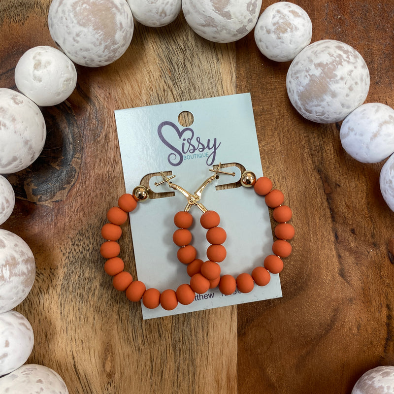 ORANGE 40 MM POLYMER CLAY BALL GOLD HOOPS-Sissy Boutique-Sissy Boutique