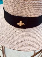 BLUSH SHIMMERY SUN LADIES ADJUSTABLE HAT WITH BLACK BAND AND GOLD BEE CHARM-Sissy Boutique-Sissy Boutique