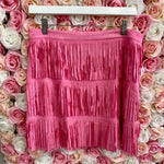 Barbie Pink Side Zipper Tier Fringe Suede Mini Skirt Sissy Boutique