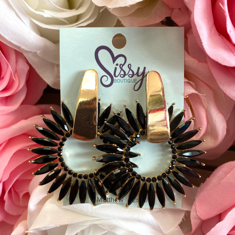 STONE FLOWER EARRINGS BLACK-Sissy Boutique-Sissy Boutique