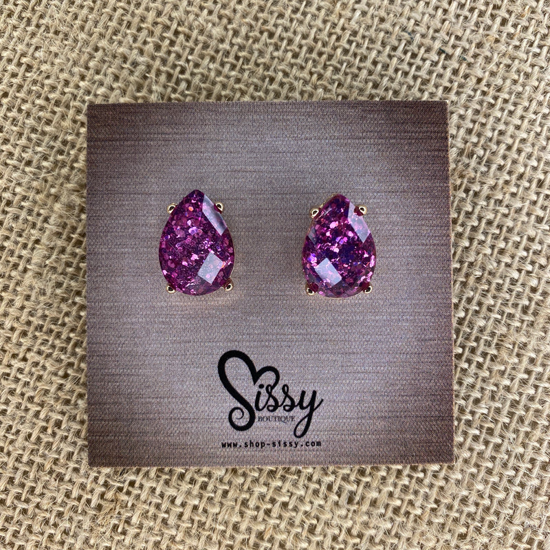 Purple Glitter Teardrop Earrings-Sissy Boutique-Sissy Boutique