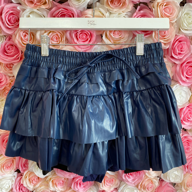 NAVY FAUX LEATHER FLOUNCE SKIRT-Sissy Boutique-Sissy Boutique