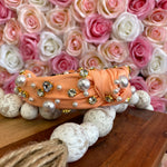 Peach Pearl & Crystal Studded Knotted Headband Sissy Boutique