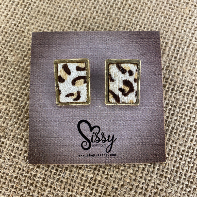 IVORY LEOPARD COWHIDE FUR RECTANGLE STUDS-Sissy Boutique-Sissy Boutique