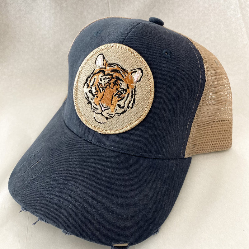 JUDITH MARCH ROUND TIGER PATCH ON NAVY VINTAGE CAP-Judith March-Sissy Boutique
