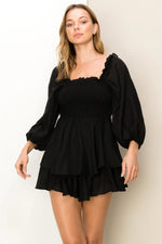 BLACK ROMANTICALLY YOURS TIE BACK SMOCKED TIERED ROMP-Hyfve-Sissy Boutique