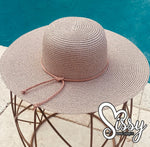 Blush Shimmery Sun Ladies Adjustable Hat with Mauve Suede Braided Band Sissy Boutique