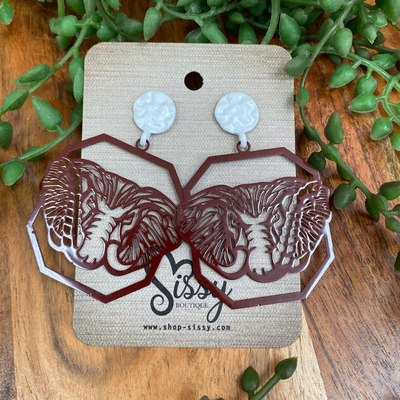 ELEPHANT OCTAGON BURGUNDY AND WHITE EARRINGS-Sissy Boutique-Sissy Boutique