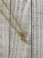 GOLD BEADED NECKLACES WITH CZ CROSS PENDANT-Sissy Boutique-Sissy Boutique
