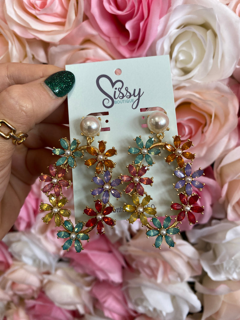 PEARL & CRYSTAL FLOWER MARQUISE EARRINGS-Sissy Boutique-Sissy Boutique