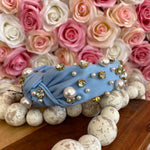 BABY BLUE PEARL & CRYSTAL STUDDED KNOTTED HEADBAND-Sissy Boutique-Sissy Boutique