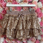 Rose Gold Sequins Tiered Flounce Mini Skort Sissy Boutique