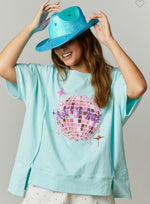 Let’s Go Girls Aqua Mirror Disco Ball Sequined Tee-Sissy Boutique-Sissy Boutique
