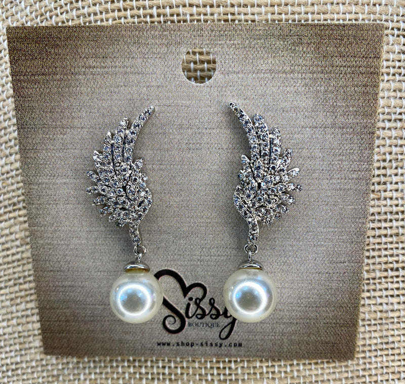 CZ Angel Wing and Pearl Earrings Sissy Boutique