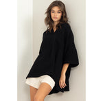BLACK OVERSIZED DOUBLE FRONT POCKET V-NECK TUNIC PULLOVER-Sissy Boutique-Sissy Boutique