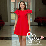 RED KNIT RUFFLE SLEEVED MINI DRESS-Sissy Boutique-Sissy Boutique