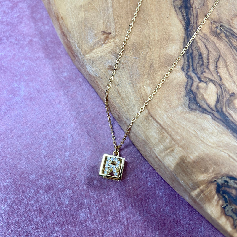 R-Initial Square Pendant Necklace Sissy Boutique