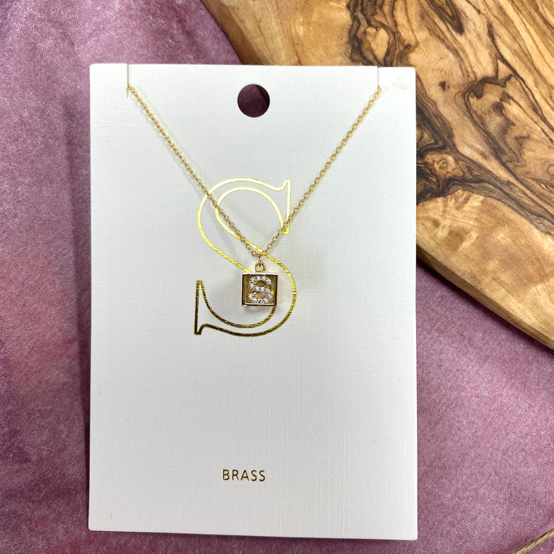 S-INITIAL SQUARE PENDANT NECKLACE-Sissy Boutique-Sissy Boutique