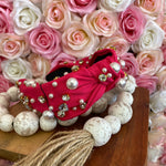 HOT PINK PEARL & CRYSTAL STUDDED KNOTTED HEADBAND-Sissy Boutique-Sissy Boutique