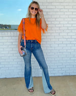 Orange Short Sleeve (Cotton/Spandex) Top with Ostrich Feather Sleeves Sissy Boutique