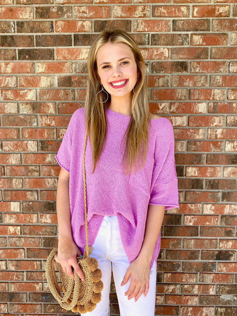 LILAC SOLID ROUND NECK LOOSE SWEATER WITH FRONT POCKET-DAVI & DANI-Sissy Boutique