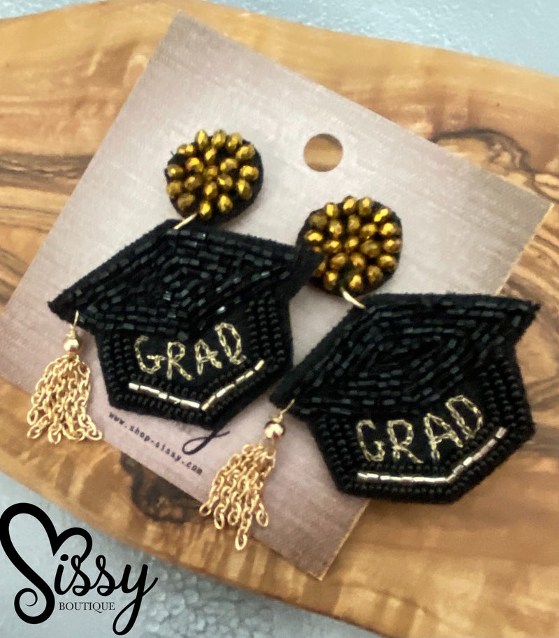 BLACK GRADUATION CAP EARRINGS-Sissy Boutique-Sissy Boutique