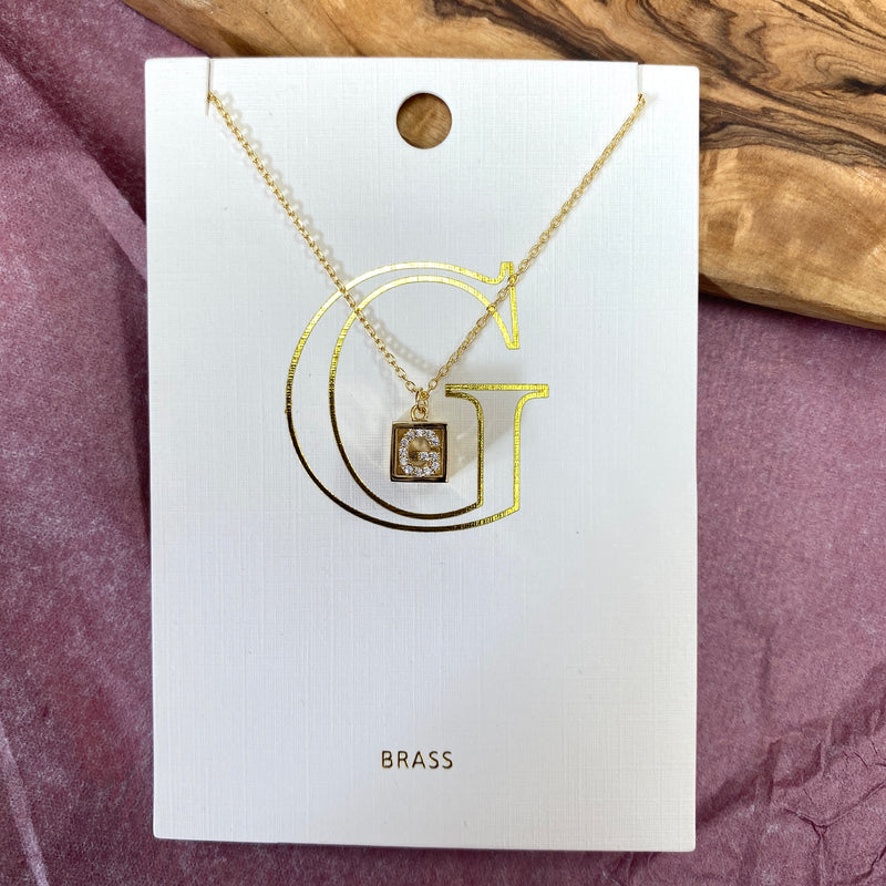 G-INITIAL SQUARE PENDANT NECKLACE-Sissy Boutique-Sissy Boutique