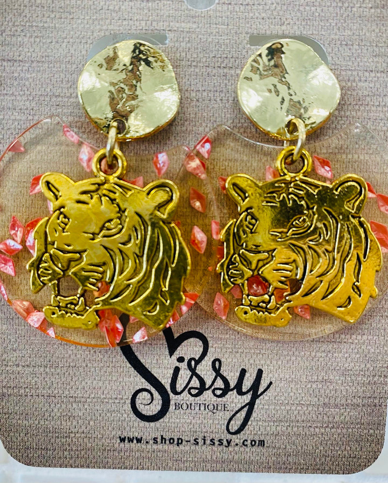 Auburn Acetate & Tiger Gold Pendant Earrings Mary Kathryn Design