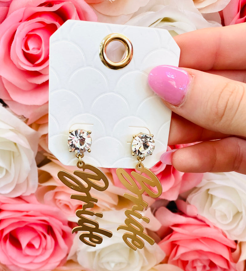 BRIDE CURSIVE & DIAMOND EARRINGS-Sissy Boutique-Sissy Boutique