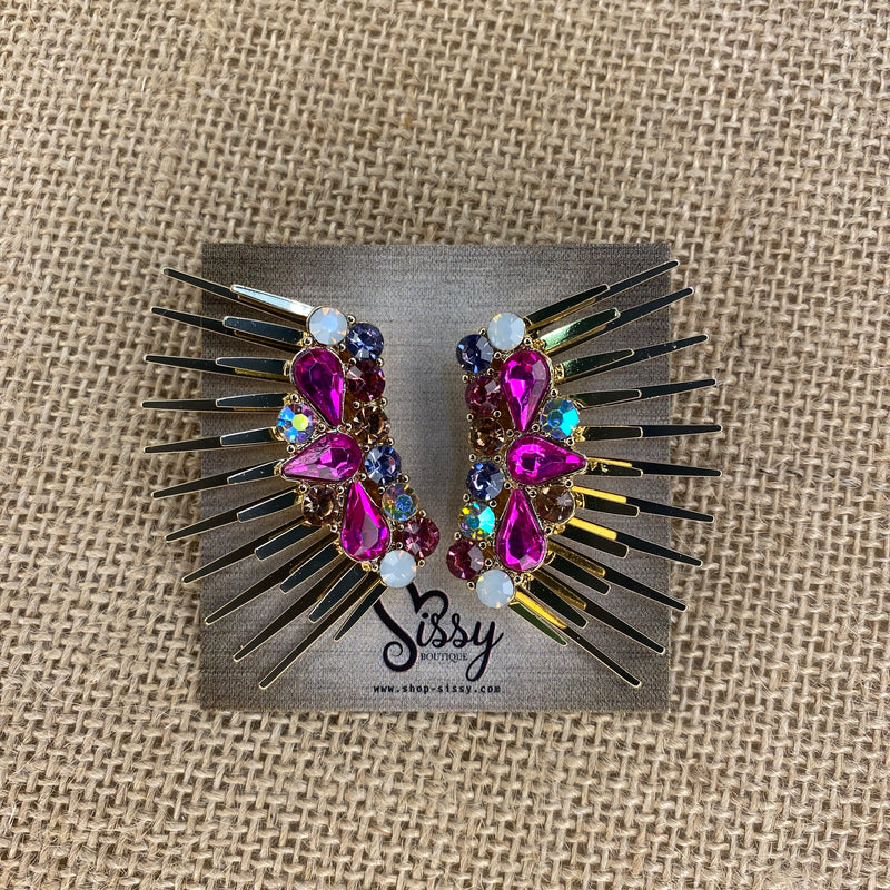 Fuchsia and Gold Bead and 2 Layer Spike Earrings Sissy Boutique