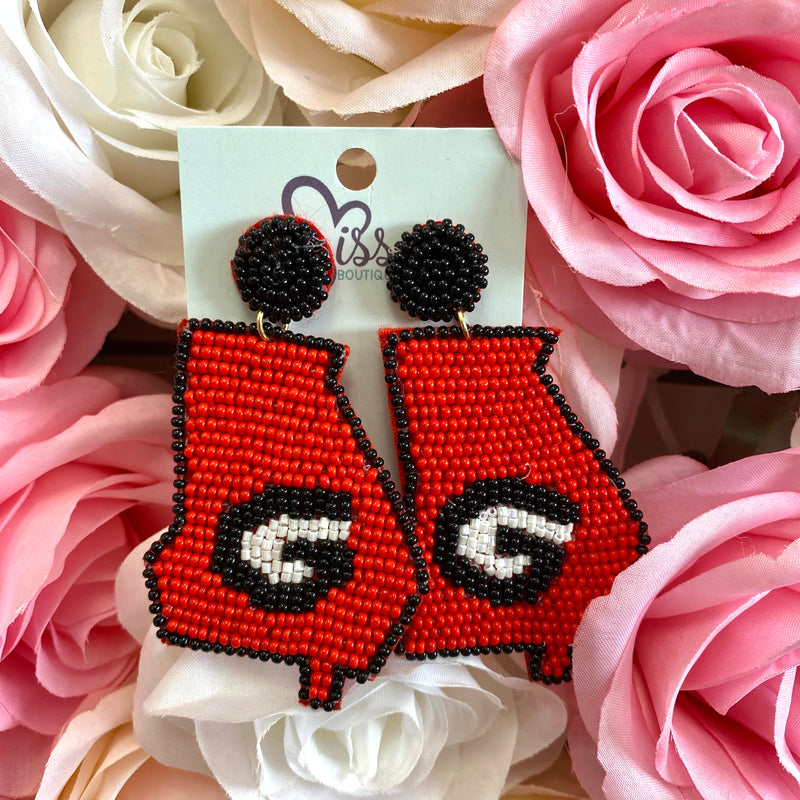 BEADED GEORGIA STATE EARRINGS-Sissy Boutique-Sissy Boutique
