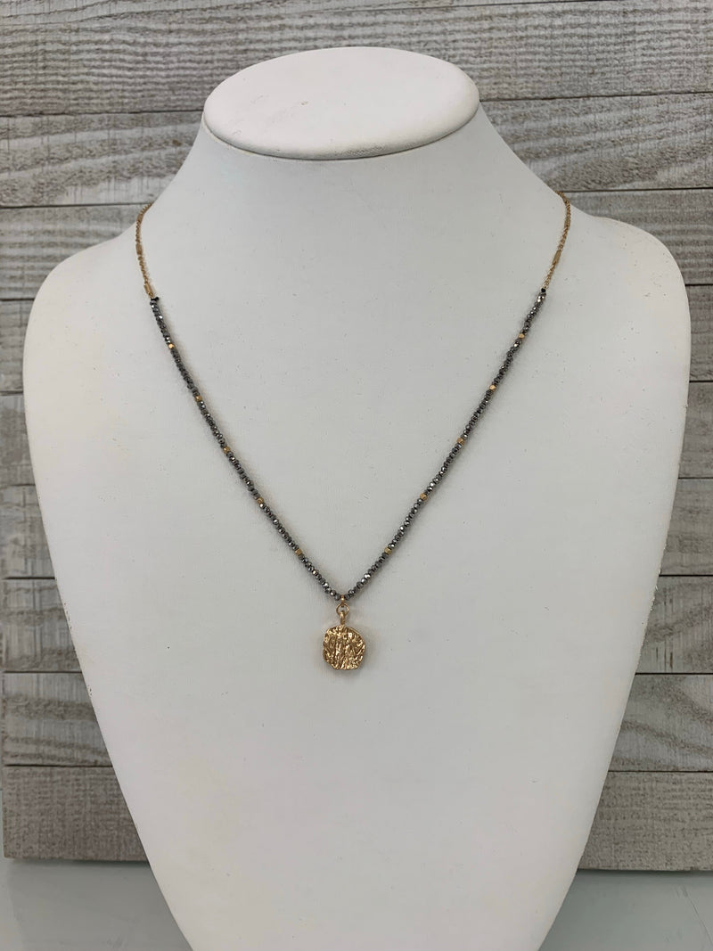 GOLD NUGGET AND GREY BEADED NECKLACES-Sissy Boutique-Sissy Boutique