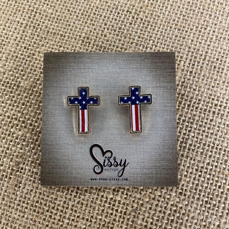 USA FLAG CROSS EARRINGS-Sissy Boutique-Sissy Boutique