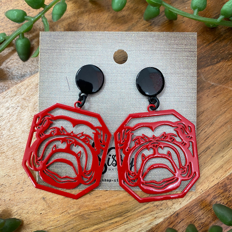Bulldog Red and Black Drop Earring Sissy Boutique
