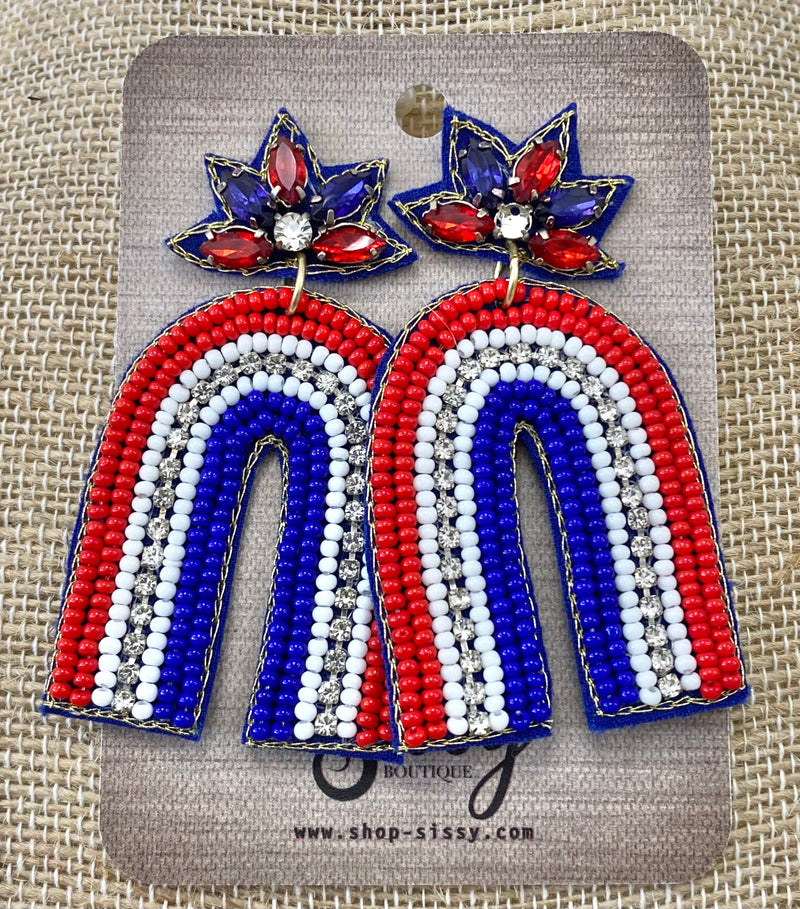 Patriotic Arch Seedbead and Crystal Earrings (Lead and Nickel Compliant) Sissy Boutique