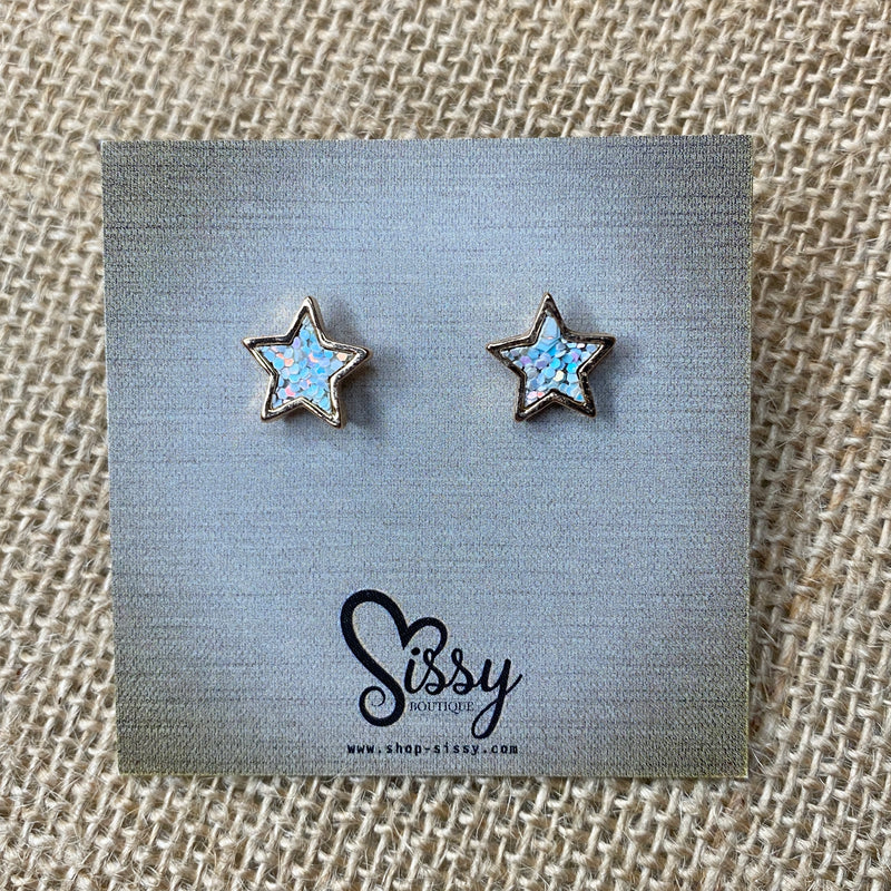WHITE GLITTER STAR STUDS-Sissy Boutique-Sissy Boutique