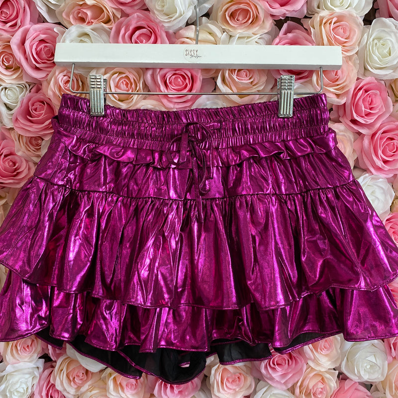 Fuchsia Sparkle Ruffle Tiered Skort-Sissy Boutique-Sissy Boutique