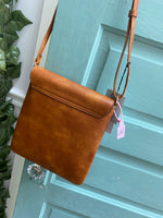 BROWN LEATHER MONOGRAMMABLE SOFT MODERN FOLD-OVER CROSSBODY-Sissy Boutique-Sissy Boutique