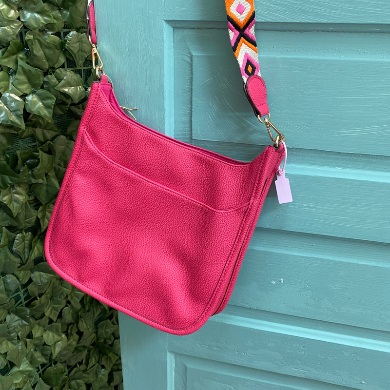 HOT PINK CROSSBODY MESSENGER BAG WITH GUITAR STRAP-Sissy Boutique-Sissy Boutique